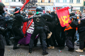 Protesters attend a demonstration in support of Palestinians, in Berlin