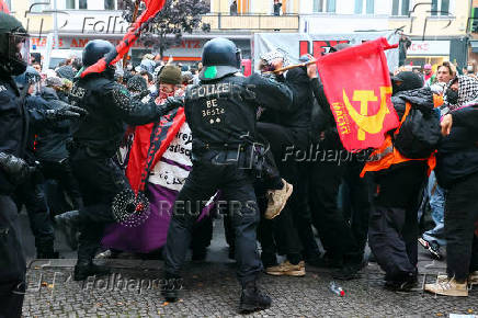 Protesters attend a demonstration in support of Palestinians, in Berlin