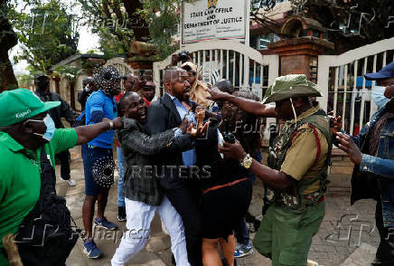 Kenyan activists and civil society representatives gather to deliver a list of people who disappeared during demonstrations against the government proposed tax hikes, in Nairobi