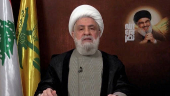 Lebanon's Hezbollah leader Sheikh Naim Qassem delivers an address from an unknown location