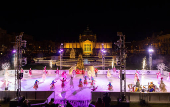 Skaters perform during the opening of Christmas market in Zagreb