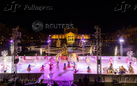 Skaters perform during the opening of Christmas market in Zagreb