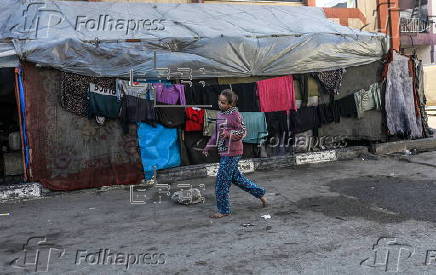 Internally displaced Palestinians in Deir Al Balah, Gaza Strip