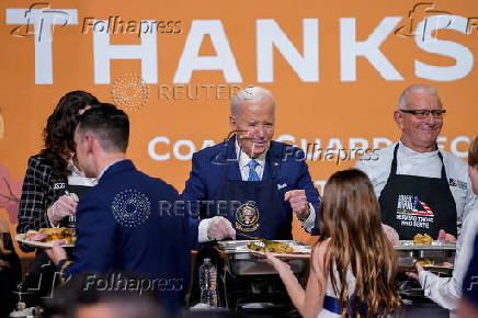 U.S. President Biden attends a dinner with U.S. service members and their families ahead of Thanksgiving at U.S. Coast Guard Sector New York on Staten Island