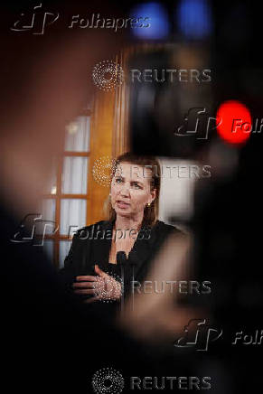 Doorstep with Prime Minister Mette Frederiksen after extended question time, in Copenhagen