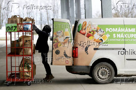 FILE PHOTO: Order processing at the storage area of Czech online grocer Rohlik Group in Prague