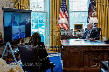 U.S. President Joe Biden attends a briefing on the federal response to the wildfires across Los Angeles