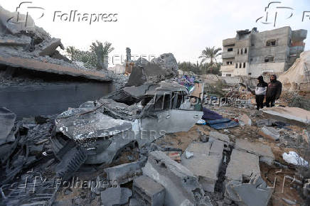 Aftermath of an Israeli strike on a house in Deir Al-Balah in the central Gaza Strip