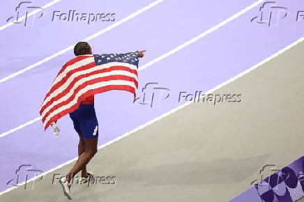 Final masculina de 100m no atletismo, nas Olimpadas de Paris 2024