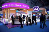 FILE PHOTO: An A2 milk sign is seen at the third China International Import Expo (CIIE) in Shanghai