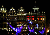 Brussels' Grand Place is illuminated during a light show as part of the Christmas 