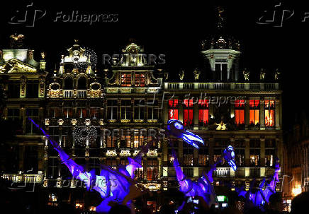 Brussels' Grand Place is illuminated during a light show as part of the Christmas 