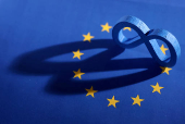 FILE PHOTO: Illustration shows EU flag and Meta logo