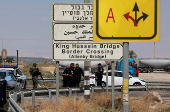 Israeli police patrol the area near Allenby Bridge Crossing between the West Bank and Jordan following a shooting incident at the crossing in the Israeli-occupied West Bank