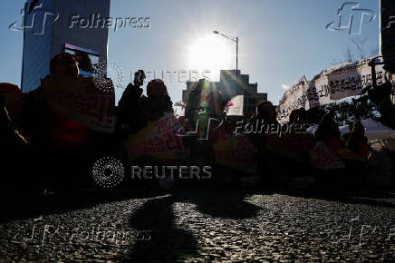 Labour union workers from the Korean Confederation of Trade Unions (KCTU) rally, in Seoul