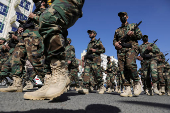 Houthi mobilization trainees parade in Sanaa