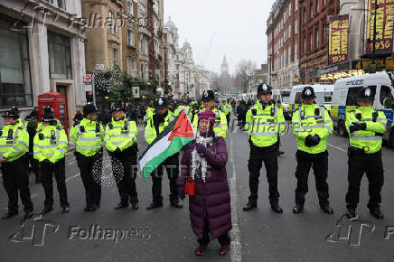 Demonstration in support of Palestinians in Gaza, after Israel and Hamas reached a ceasefire deal, in London