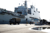 Spanish Navy ship Galicia at a part in Valencia following heavy rains that caused floods