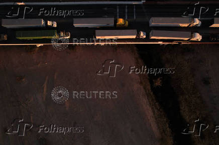 Trucks queue to cross into the United States at Zaragoza-Ysleta border crossing, in Ciudad Juarez