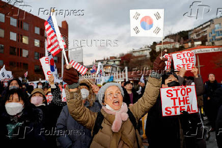 Pro-Yoon protesters rally near impeached South Korean President Yoon Suk Yeol's official residence in Seoul