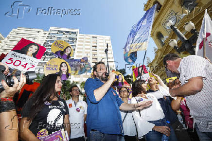 Guilherme Boulos (PSOL) em campanha em Campinas (SP)