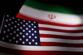 Illustration shows U.S. and Iranian flags