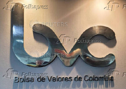 The logo of the Colombian Stock Exchange is pictured inside its building in Bogota
