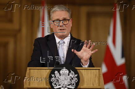 British Prime Minister Starmer holds press conference on migration in London