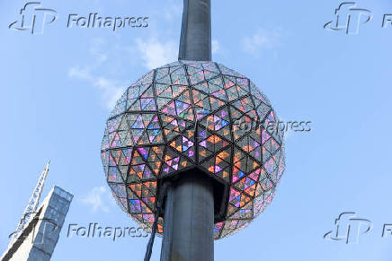 Uma vista da bola da vspera de Ano Novo da Times Square durante o teste de bola da vspera de Ano Novo de 2024