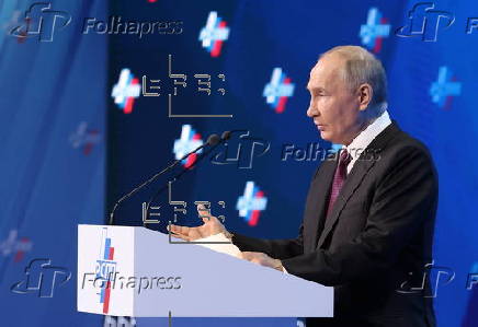 Russian President Putin takes part in the congress of the Russian Union of Industrialists and Entrepreneurs