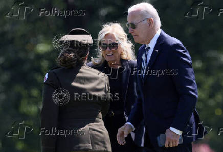 FILE PHOTO: U.S. President Joe Biden afirst lady Jill Biden arrive at Fort Lesley J. McNair en route to the White House