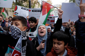 People demonstrate in support of Palestinians in Gaza, in Istanbul