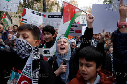 People demonstrate in support of Palestinians in Gaza, in Istanbul