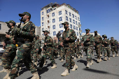 Houthi mobilization trainees parade in Sanaa