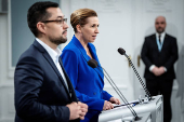 Denmark's Prime Minister Mette Frederiksen and the Chairman of Naalakkersuisut, Mute B. Egede attend a press conference in Copenhagen