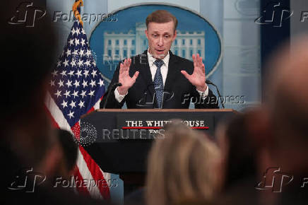 National Security Advisor Jake Sullivan speaks at a press briefing at the White House in Washington