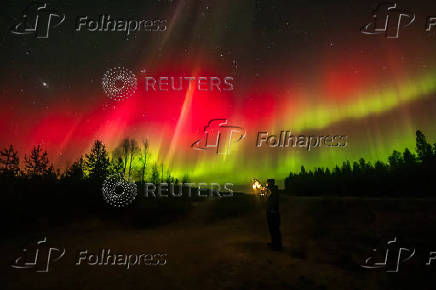 Colourful and strong northern lights light up Lapland sky