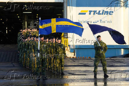 Swedish troops of NATO Multinational Brigade Latvia arrive in Riga port