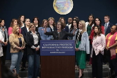 Governor Newsom and Women's Caucus leaders annouce a bill to provide abortion care to Arizona pateints in California.