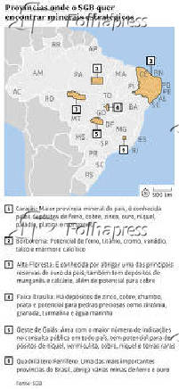 Províncias onde o SGB quer encontrar minerais estratégicos