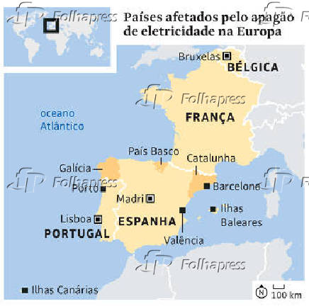 Países afetados pelo apagão de eletricidade na Europa