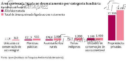 Área queimada ligada ao desmatamento por categoria fundiária