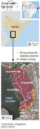 Mina da Braskem, colapso em Maceió. Área onde há risco