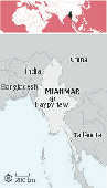 Mapa com a localização de Mianmar