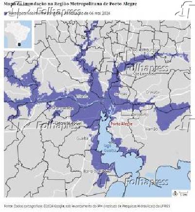 Mapa da inundação na Região Metropolitana de Porto Alegre