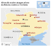 Alvos de maior ataque aéreo da Rússia contra a Ucrânia