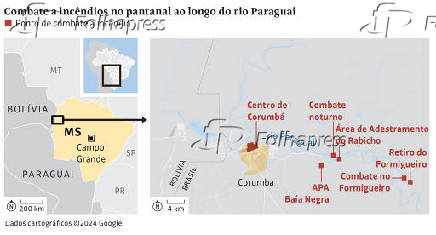 Combate a incêndios no pantanal ao longo do rio Paraguai