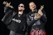 Snotty Nose Rez Kids pose with the award for Rap Album/EP of the Year at the 54th annual Juno Awards in Vancouver