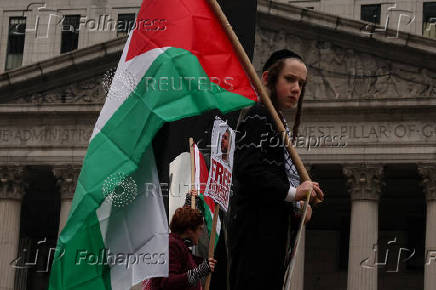 Protesters gather to call for the release of Mahmoud Khalil, in Manhattan