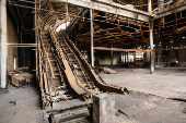 A view of a burned and destroyed escalator in the departure hall of Khartoum Airport, in Khartoum